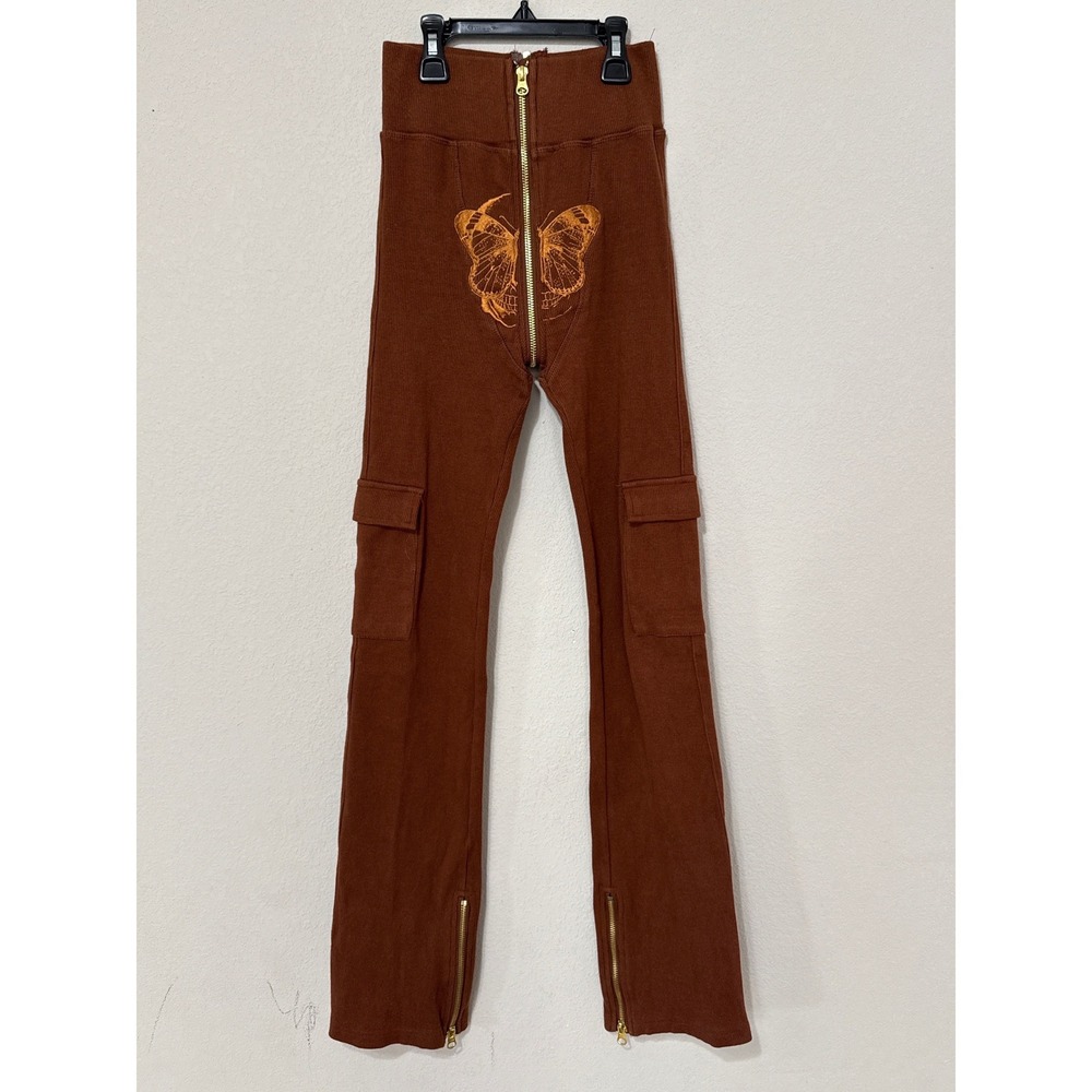 Tordrobes Brown‎ U Zip Skull Butterfly Embroidered Cargo Ribbed Pants Women's XS